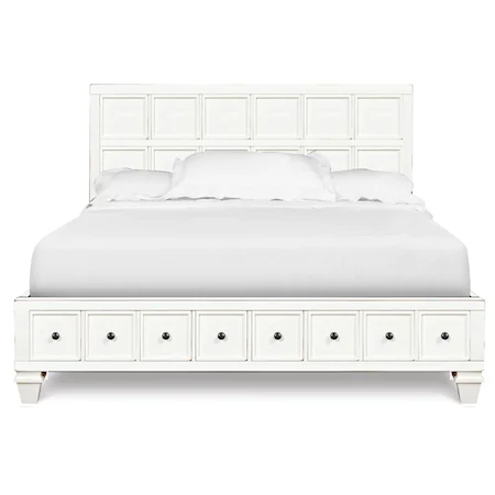 King Size Island Paneled Bed with Faux Storage Footboard